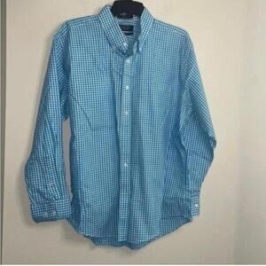 Nordstrom Men’s Trim Fit Blue Gingham Plaid Long Sleeve Button Down shirt